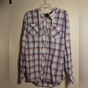 Jeans By Buffalo Plaid Button-Up Shirt Combo Hoodie Size Xl NWT